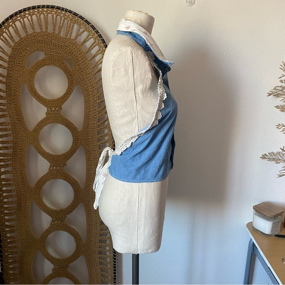 LF Furst of a Kind Denim Lace Halter Open Back Top - Picture 3 of 4